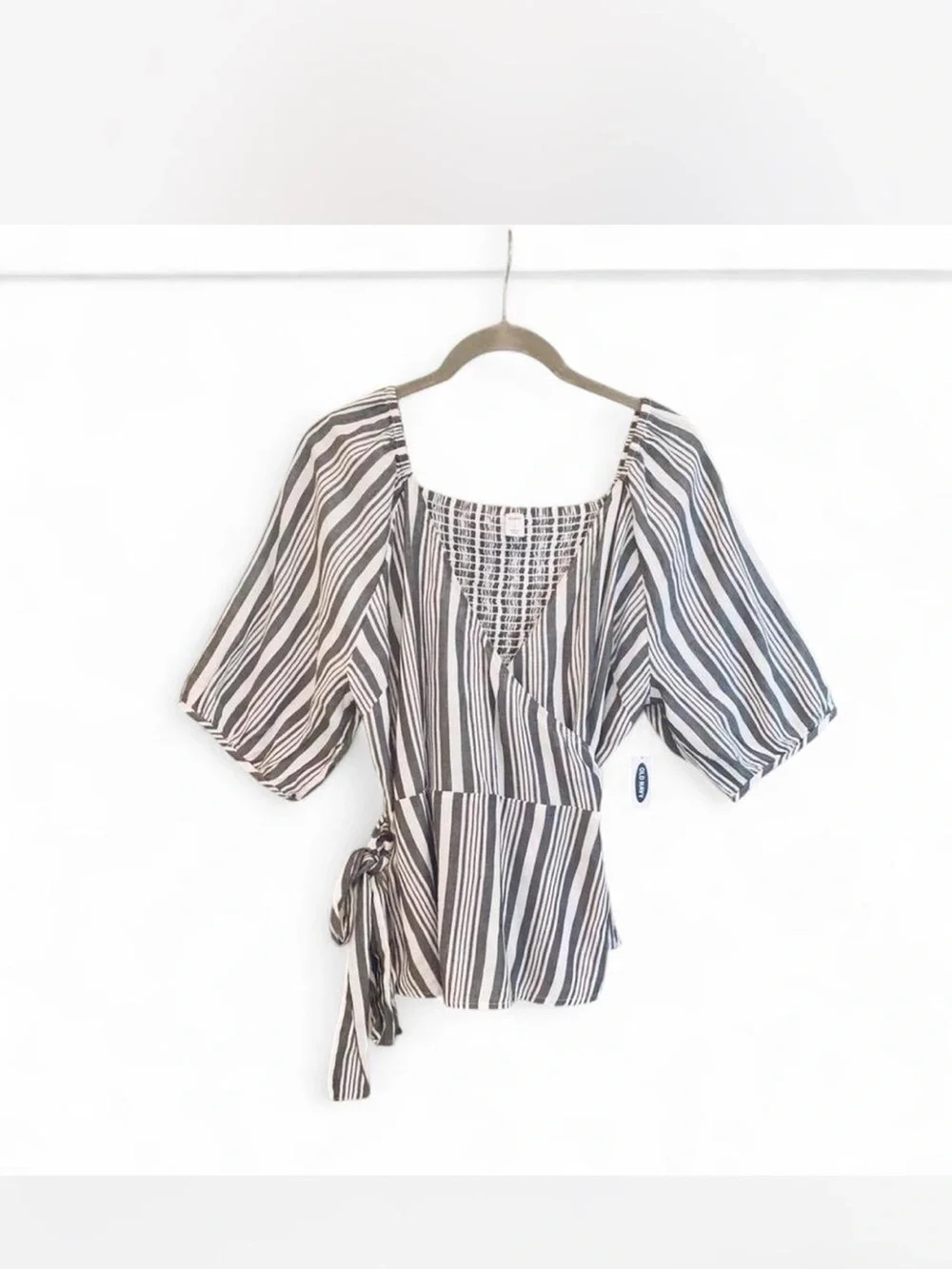 New with Tag Old Navy Nautical charcoal Gray  & White Striped Wrap Blouse size L